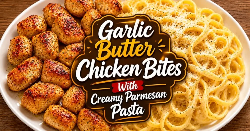 Garlic Butter Chicken Bites With Creamy Parmesan Pasta